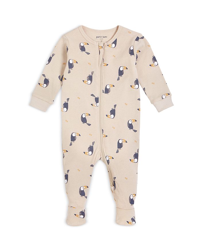 Petit Lem Firsts By Petite Lem Boys' Bird Print Cotton Footie Pajama - Baby In Beige