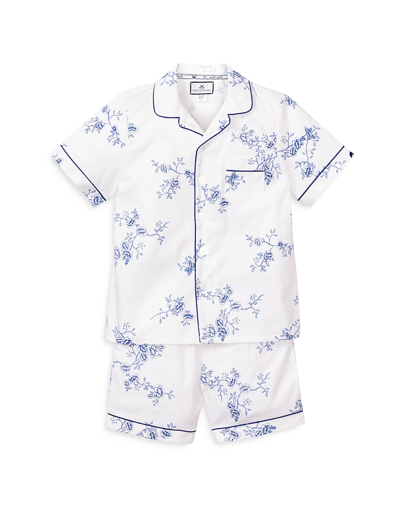 Petite Plume Baby's, Little Girl's & Girl's 2-piece Floral Classic Shirt & Shorts Set In White/blue Indigo Floral