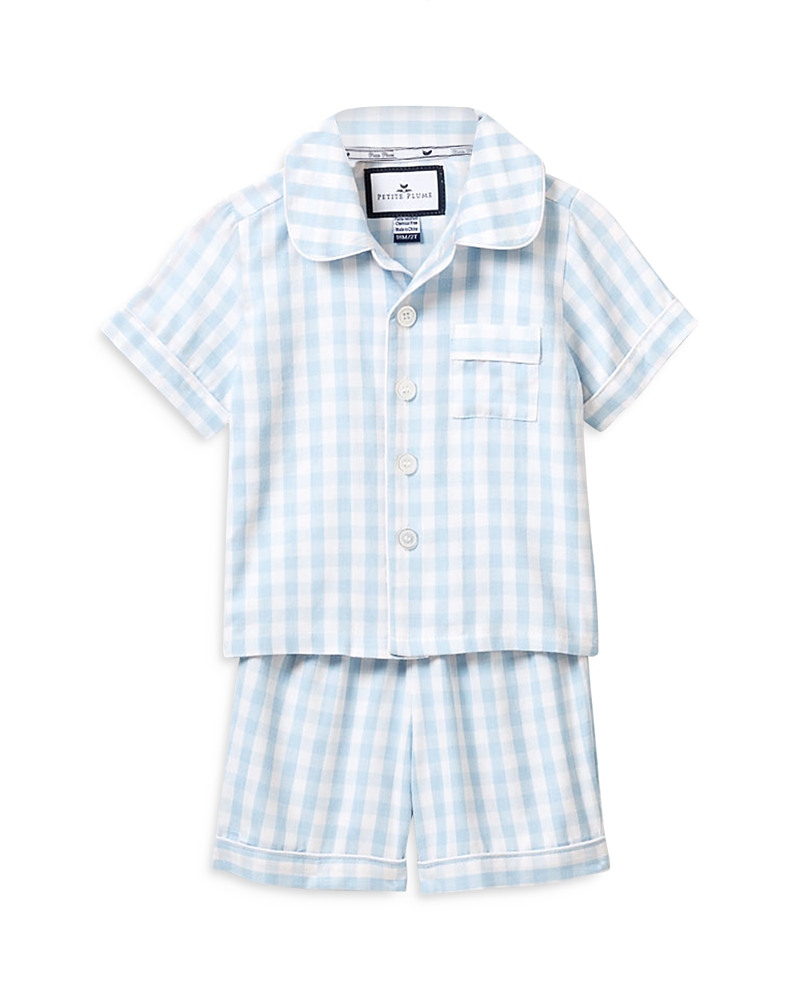 Petite Plume Kid's Gingham Pajama Set W/ Contrast Piping In Blue