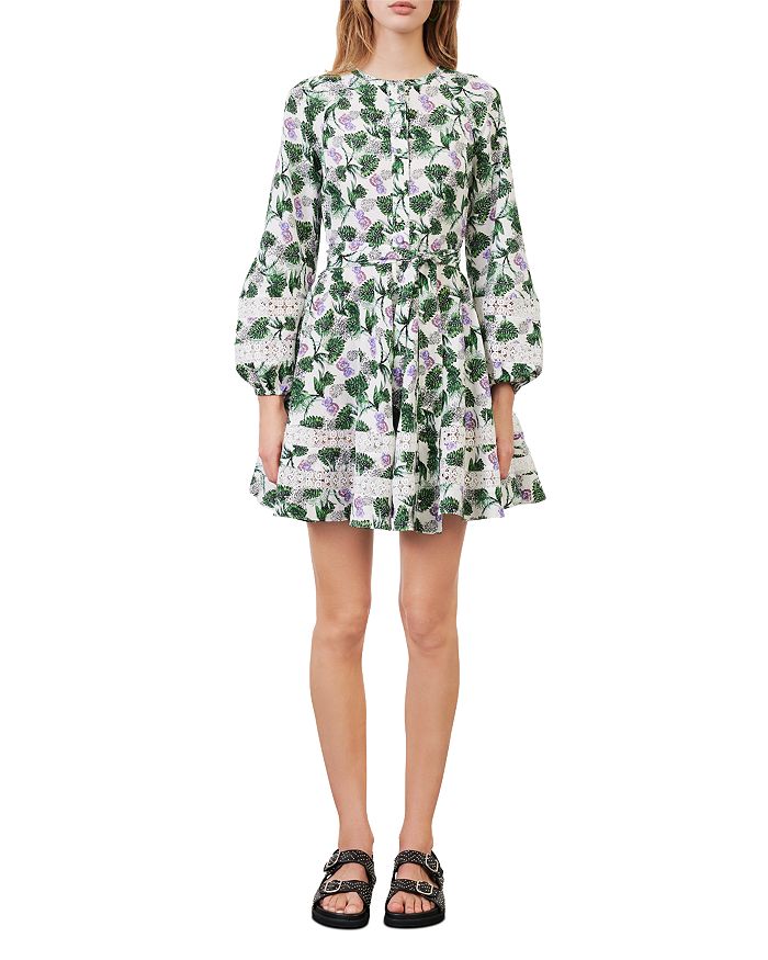 MAJE ROMAN FLORAL PRINT LACE INSET DRESS