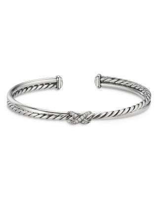 David Yurman Sterling Silver Petite X Diamond Cuff Bracelet