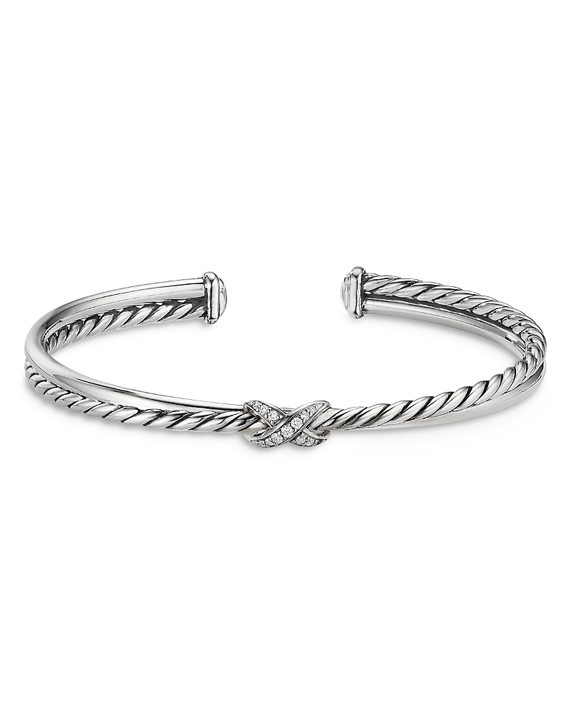 David Yurman Sterling Silver Petite X Diamond Cuff Bracelet