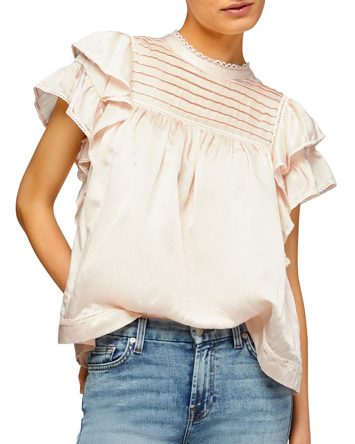 7 For All Mankind LACE TRIM RUFFLED TOP