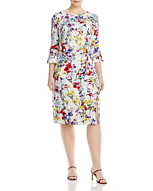 Adrianna Papell Plus Printed Floral Draped Dress In Ivory Multi