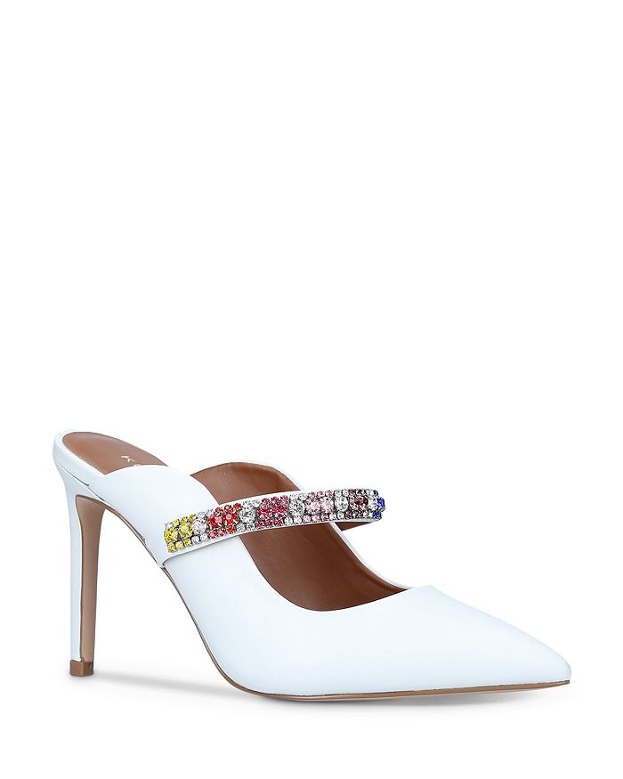 Kurt Geiger Women's Duke Pointed Toe Rainbow Crystal High Heel Mules In White Leather | ModeSens
