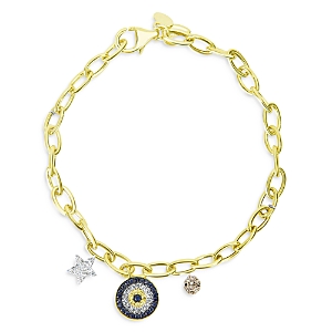 Meira T 14K Yellow & White Gold Blue Sapphire & Diamond Evil Eye Charm Bracelet