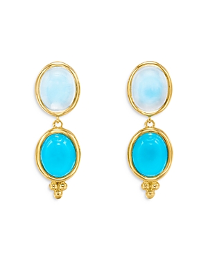 Shop Temple St Clair 18k Yellow Gold Royal Blue Moonstone & Turquoise Double Drop Earrings