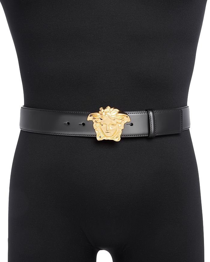 Shop Versace Men's Medusa Buckle Leather Belt In Black