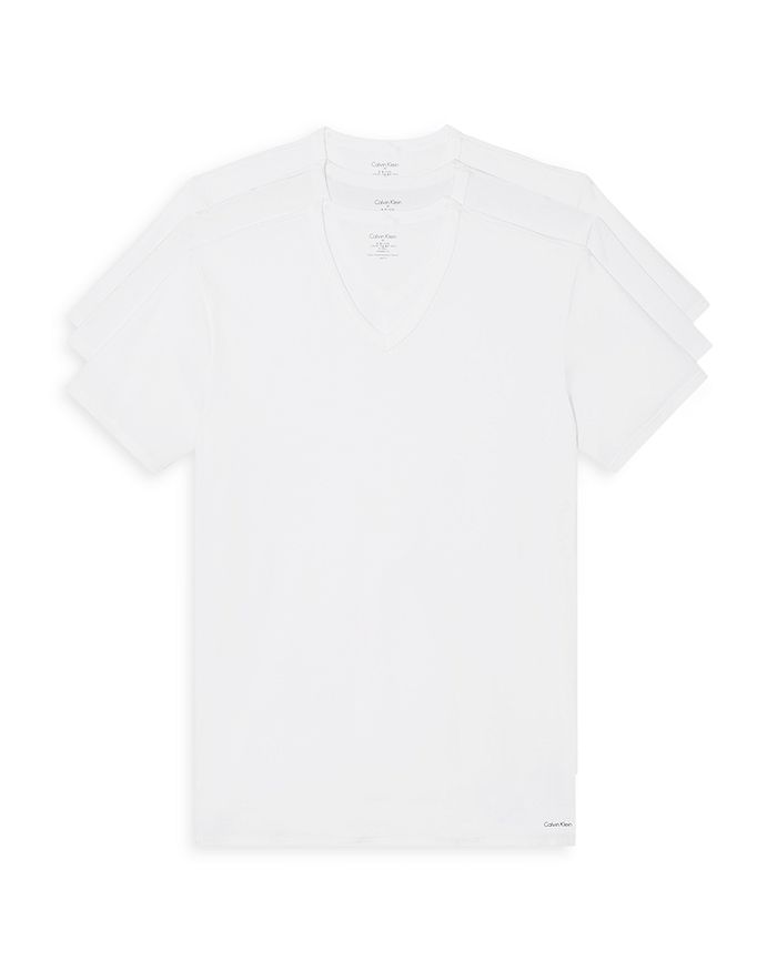 Shop Calvin Klein Cotton Stretch Moisture Wicking V Neck Tees, Pack Of 3 In White