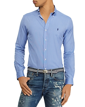 Polo Ralph Lauren Slim Fit Long Sleeve Poplin Button Down Shirt In Blue End On End