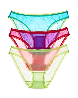 On Gossamer Mesh Hip Bikinis, Set Of 3 In Rose Violet/aqua Surf/twist Of Lime