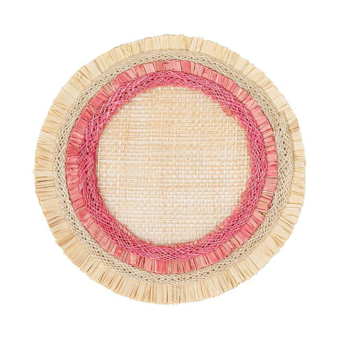 Joanna Buchanan Fringed Two-tone Straw Coasters, Set Of 4 In Pink