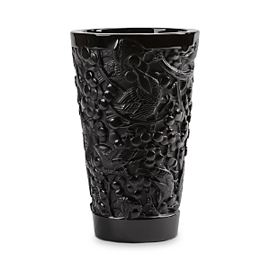 LALIQUE MERLES & RAISINS SMALL BLACK VASE,10732300