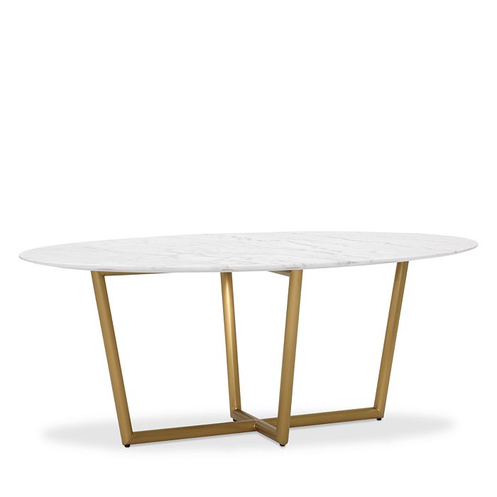 Mitchell Gold Bob Williams Modern Oval Marble Dining Table, 76 X 48 In Brass Base/marble Top