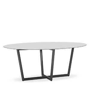 Mitchell Gold Bob Williams Modern Oval Tempered Glass Dining Table, 76 X 48 In Pewter Base/marble Top