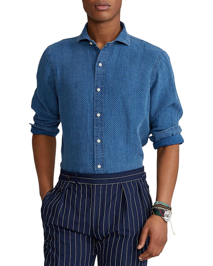 Polo Ralph Lauren Dot Print Linen Classic Fit Shirt In Blue