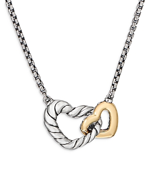 David Yurman Sterling Silver & 18K Yellow Gold Cable Collectibles Double Heart Necklace, 18