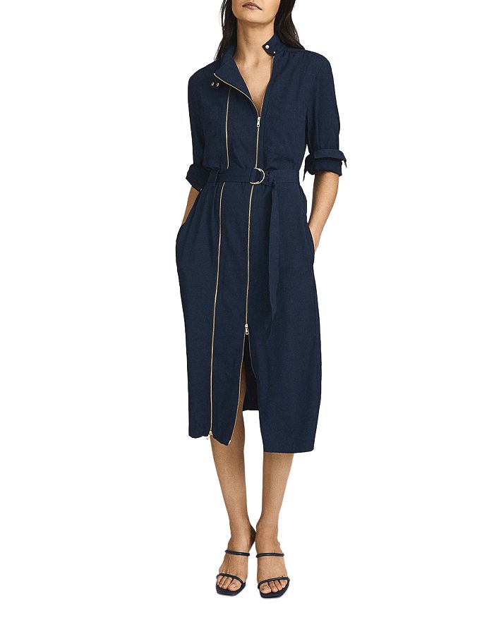 REISS Alexis Zip Front Denim Look Dress Bloomingdale s