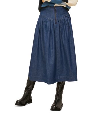 Whistles - Denim Pleated Midi Skirt