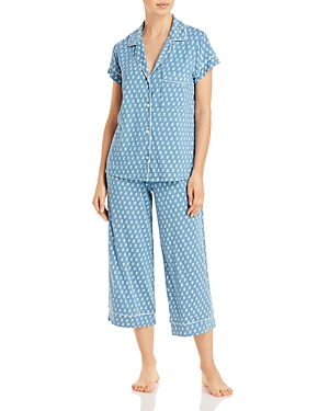 Shop Eberjey Gisele Floral Print Capri Pajama Pants Set In Daisy Blue Shadow/bellini
