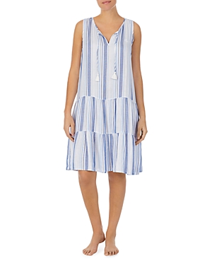 Ralph Lauren Lauren  Tiered Nightgown In Blue Stripe
