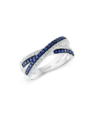 sapphire and diamond crossover ring