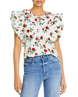 See By Chloé Ruffled Floral-print Cotton-poplin Blouse In Multicolor