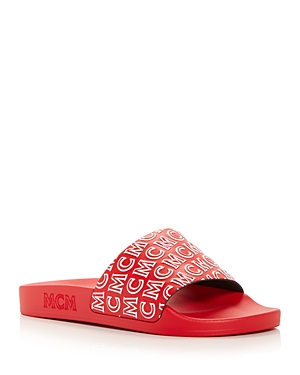 Mcm Women's Logo Print Slide Sandals In Chinese Red
