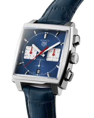 Monaco Heuer 02 Automatic Men's Blue Leather Chronograph, 39mm