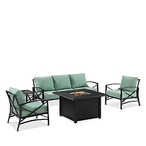 Crosley Sparrow & Wren Destin 5 Piece Outdoor Sofa Set With Fire Table In Mist