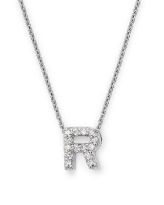 18K White Gold "Love Letter" Initial Pendant Necklace with Diamonds, 16"