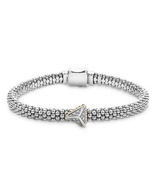 Lagos Ksl 18K Yellow Gold, Sterling Silver and Diamond Pyramid Caviar Beaded Bracelet