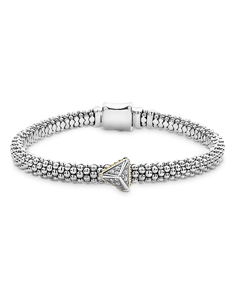Lagos Ksl 18K Yellow Gold, Sterling Silver and Diamond Pyramid Caviar Beaded Bracelet