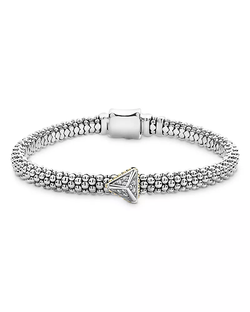 Lagos Ksl 18K Yellow Gold, Sterling Silver and Diamond Pyramid Caviar Beaded Bracelet