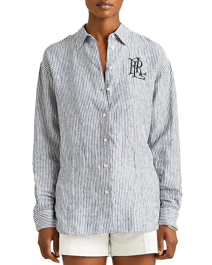 Lauren Ralph Lauren Monogrammed Shirt In Blue/white