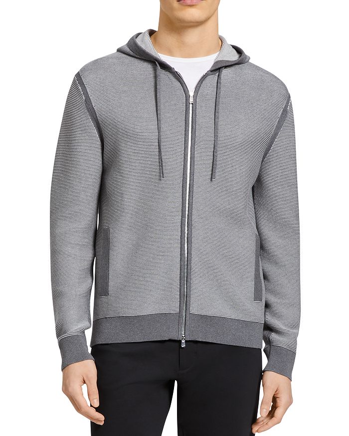 Theory Melker Micro Striped Hooded Zip Cardigan Bloomingdale's