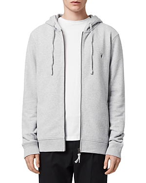 Allsaints Mens Greymarl Raven Slim-fit Cotton-fleece Hoody S In Gray Marl