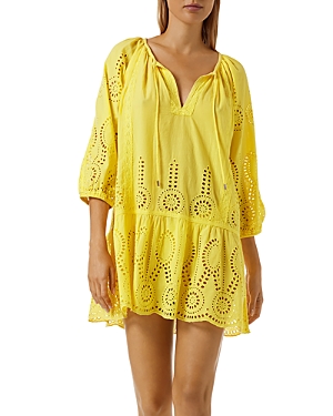 Melissa Odabash Ashley Eyelet Detail Cotton Cover-up Tunic In Lemon
