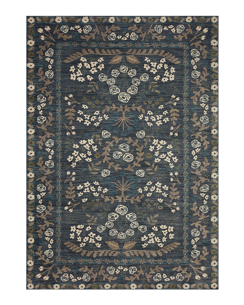 Rifle Paper Co . Fiore Fio-01 Area Rug, 6'3 X 9' In Navy/gray