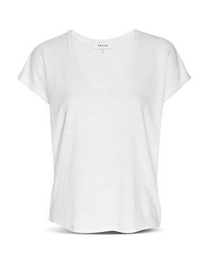 Frame Easy Scoop Neck Organic Linen T-shirt In Blanc