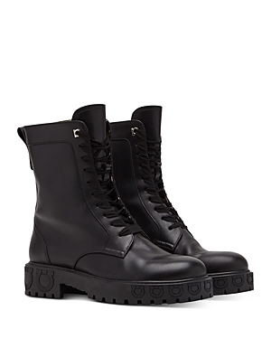 Ferragamo Black 30 Gancini Leather Biker Boots In Nero