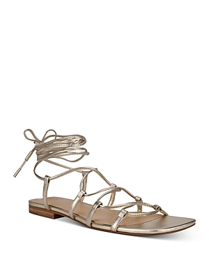 Marc Fisher Ltd Women's Mahalia Ghillie Lace Ankle Tie Sandals In Gold Leather
