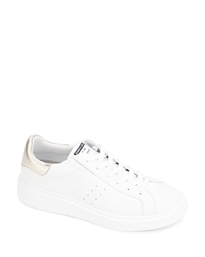 Kenneth Cole Women's Kam Leather Lace Up Platform Sneakers In White,shiny Light Gold