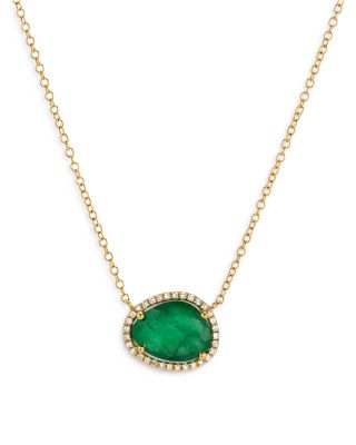 14K Yellow Gold Diamond & Emerald Pendant Necklace, 18"