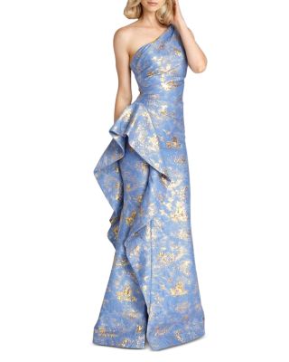 Metallic Jacquard One-Shoulder Gown