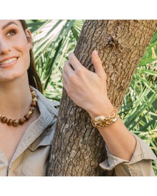 Serpentina Pav&eacute; & Teak Bangle Bracelet in 18K Gold Plate