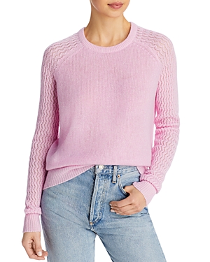 Aqua Cashmere Shell Stitch Sleeve Cashmere Sweater - 100% Exclusive In Rosebud/ivory