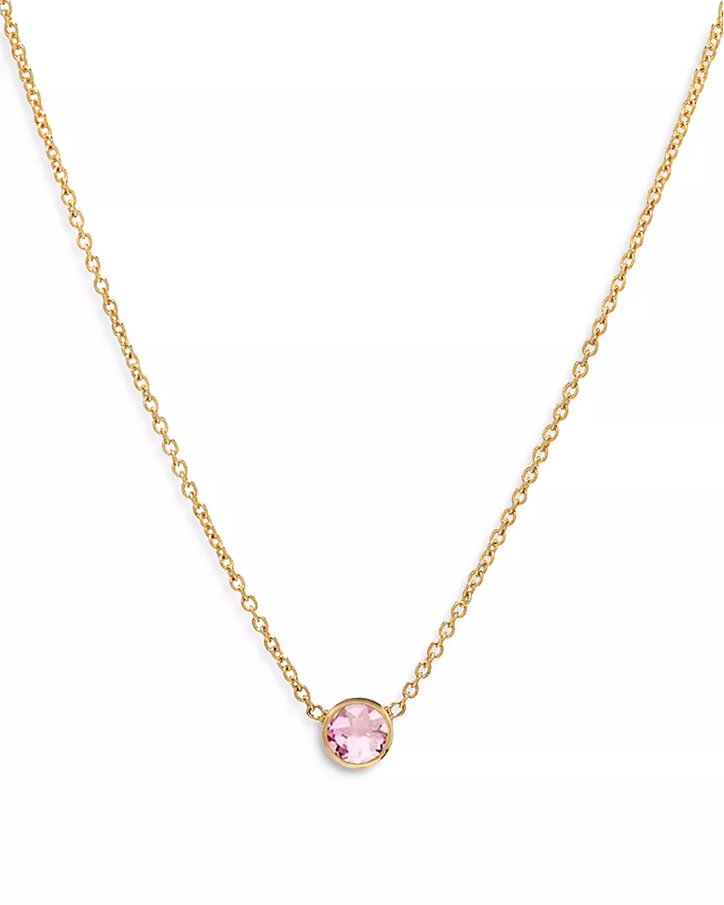 Zoe Lev 14K Yellow Gold Rose Zircon Birthstone Solitaire Pendant Necklace, 16