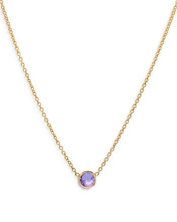 Zoe Lev - 14K Yellow Gold Amethyst Birthstone Solitaire Pendant Necklace, 16-18"