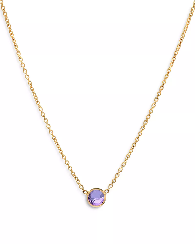 Zoe Lev 14K Yellow Gold Amethyst Birthstone Solitaire Pendant Necklace, 16